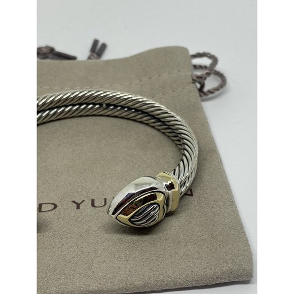 David Yurman DY 18K & 14K Sterling Silver Heart Cable Heavy Cuff Bracelet - Picture 10 of 10